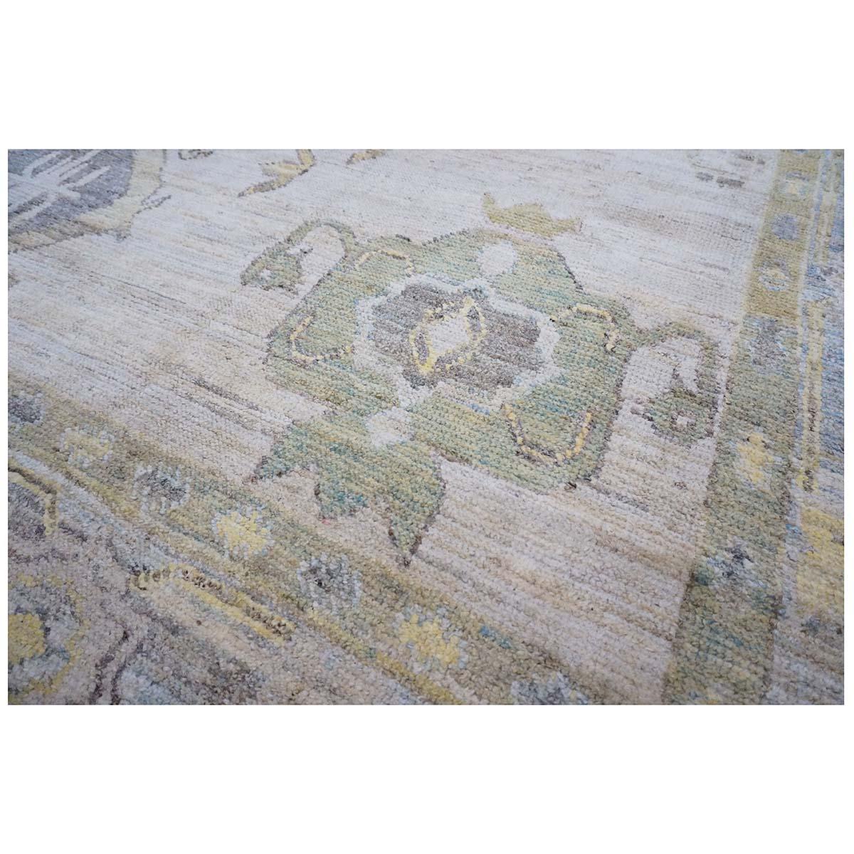 Wool 21st Century Turkish Oushak 9X13 Gold, Gray & Ivory Handmade Area Rug For Sale