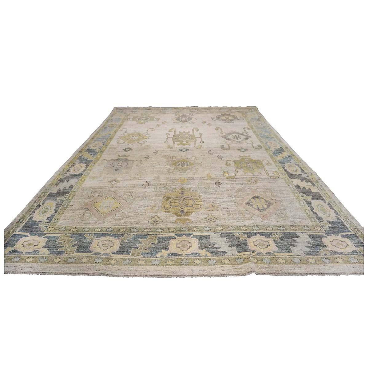 Hand-Woven 21st Century Turkish Oushak 9X13 Gold, Gray & Ivory Handmade Area Rug For Sale