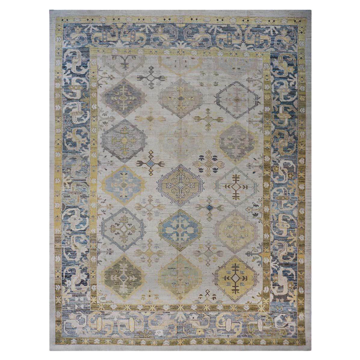 21st Century Turkish Oushak 13X18 Gold, Gray & Ivory Handmade Area Rug For Sale