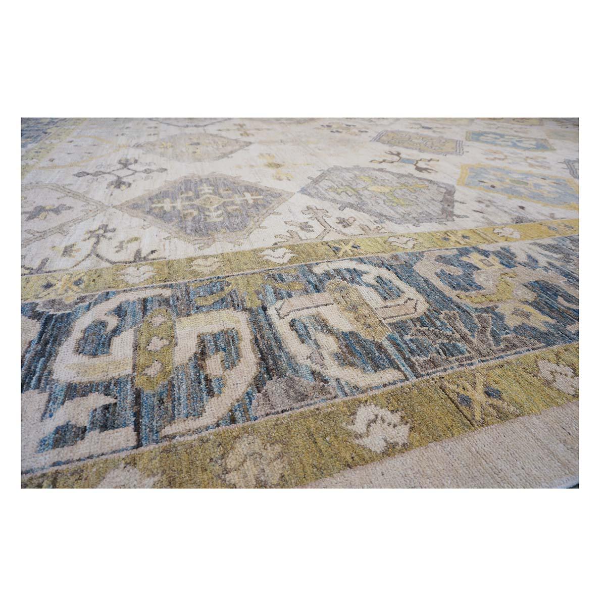 Hand-Woven 21st Century Turkish Oushak 13X18 Gold, Gray & Ivory Handmade Area Rug For Sale
