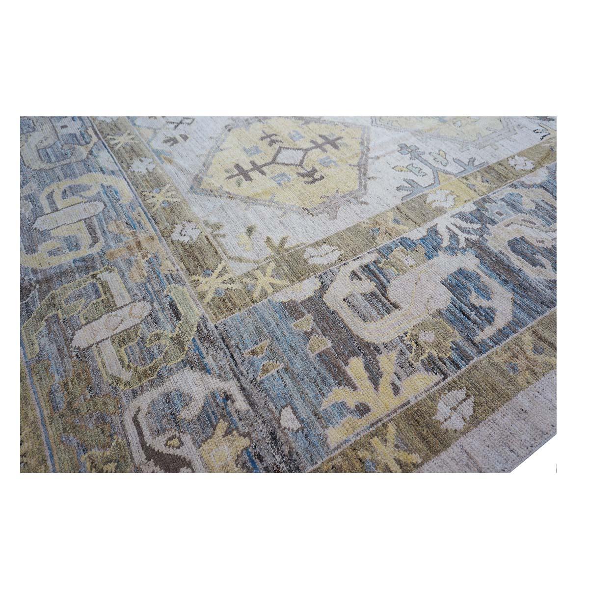 21st Century Turkish Oushak 13X18 Gold, Gray & Ivory Handmade Area Rug In Excellent Condition For Sale In Houston, TX