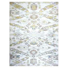 Turkish Oushak Wool 10X13 Gold, Ivory & Slate Blue Handmade Area Rug
