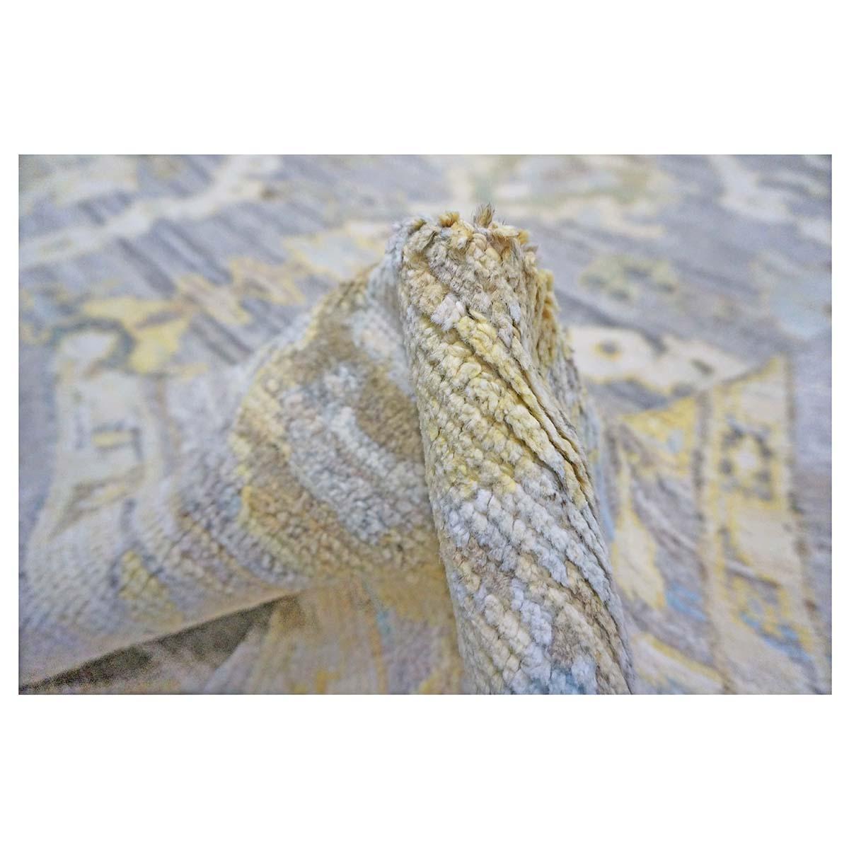 21e siècle Turc Oushak 9X13 Or, Ivoire et Bleu ardoise Tapis fait main en vente 6