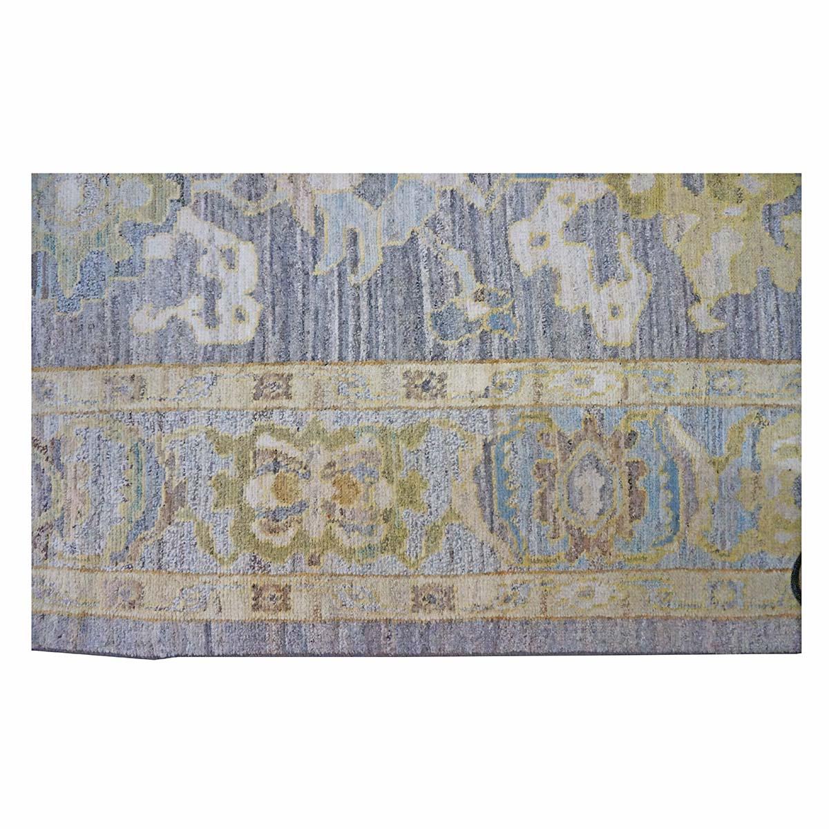 21e siècle Turc Oushak 9X13 Or, Ivoire et Bleu ardoise Tapis fait main en vente 2