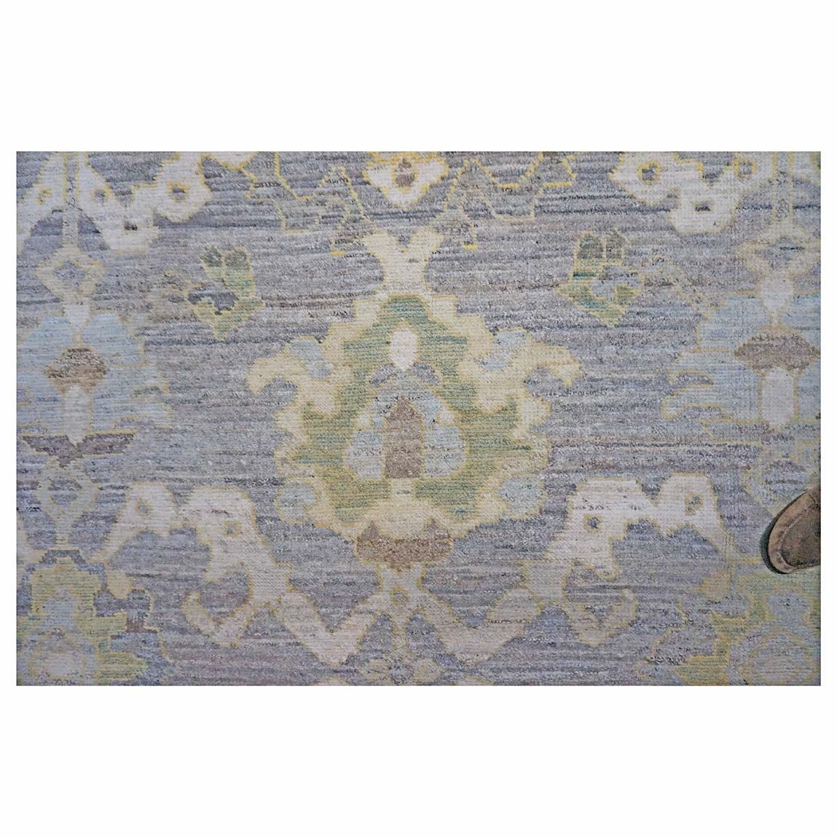 21e siècle Turc Oushak 9X13 Or, Ivoire et Bleu ardoise Tapis fait main en vente 4