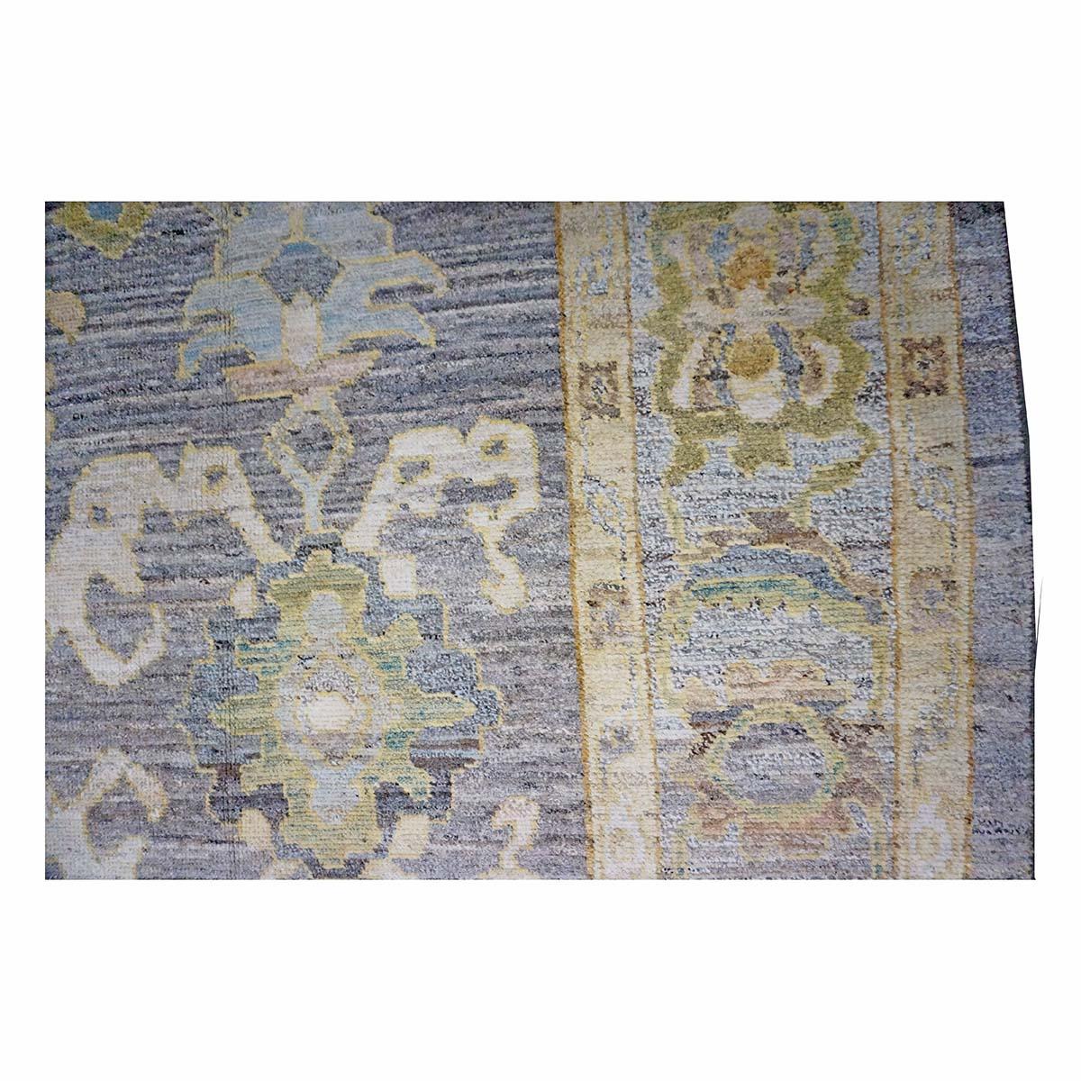 21e siècle Turc Oushak 9X13 Or, Ivoire et Bleu ardoise Tapis fait main en vente 3