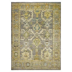21st Century Turkish Oushak 9X13 Gold, Ivory & Slate Blue Handmade Area Rug
