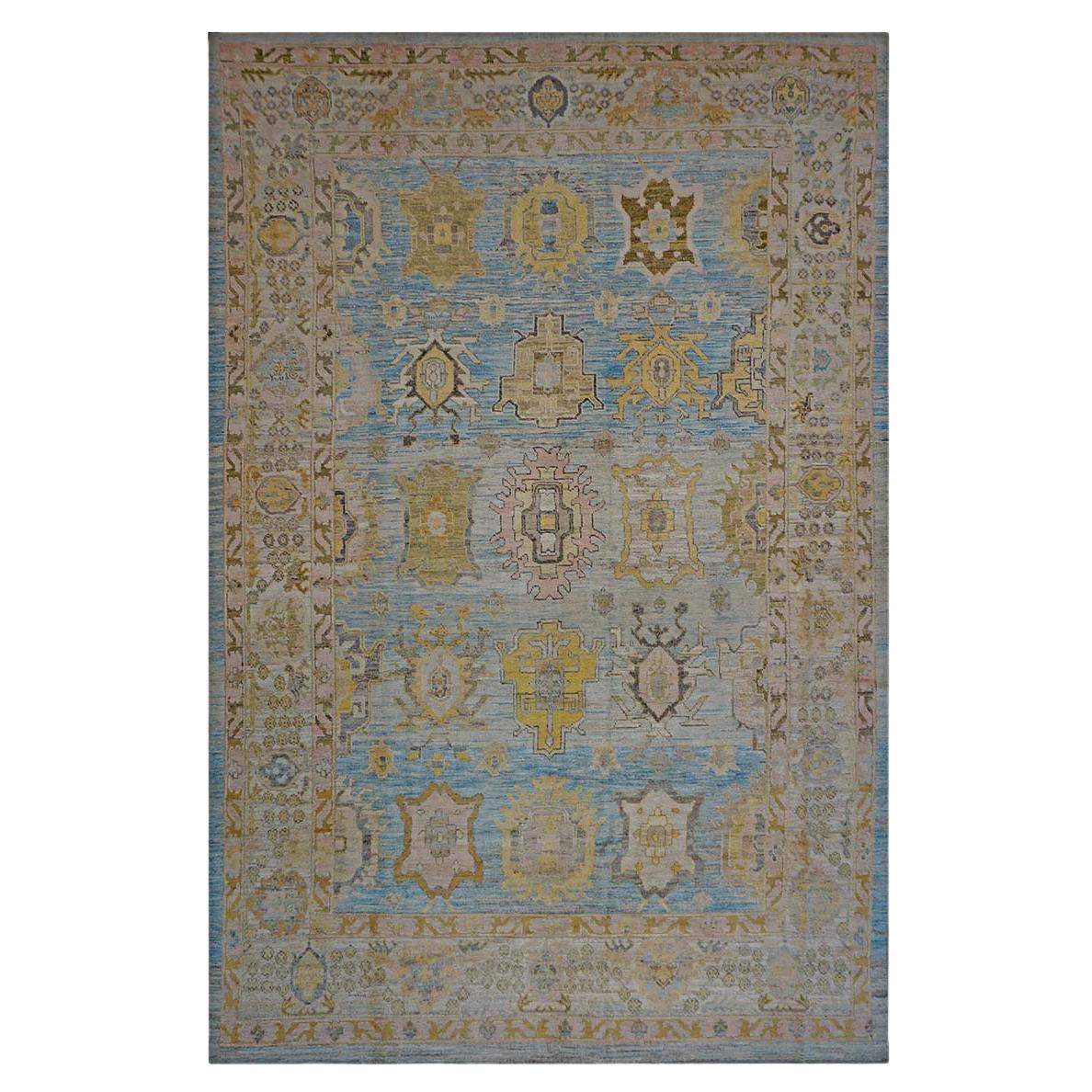 21st Century Turkish Oushak 11X17 Gold, Gray & Slate Blue Tapis fait main