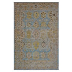 21st Century Turkish Oushak 11X17 Gold, Gray & Slate Blue Handmade Area Rug