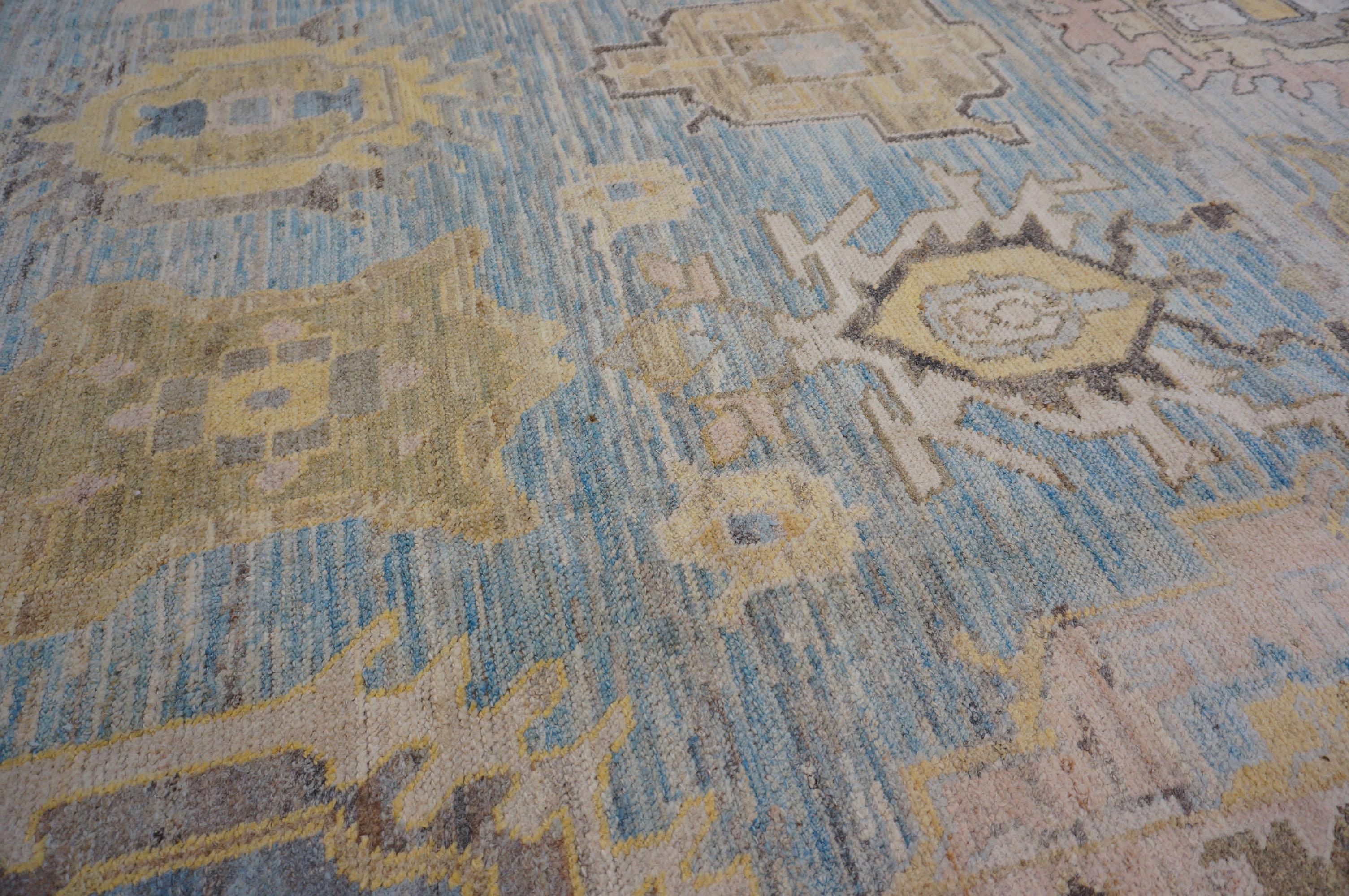 XXIe siècle et contemporain 21st Century Turkish Oushak 11X17 Gold, Gray & Slate Blue Tapis fait main en vente