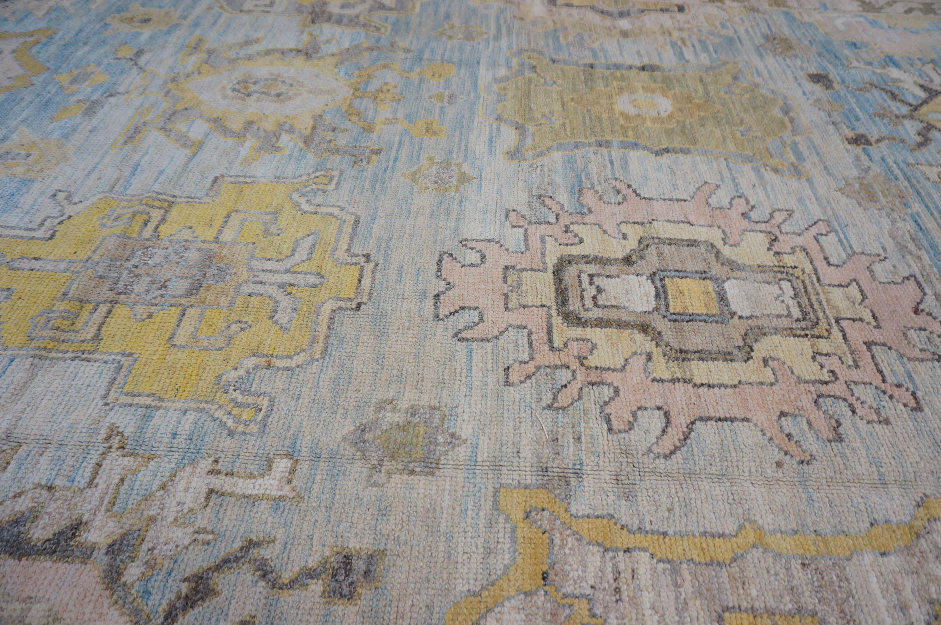 21st Century Turkish Oushak 11X17 Gold, Gray & Slate Blue Tapis fait main en vente 3
