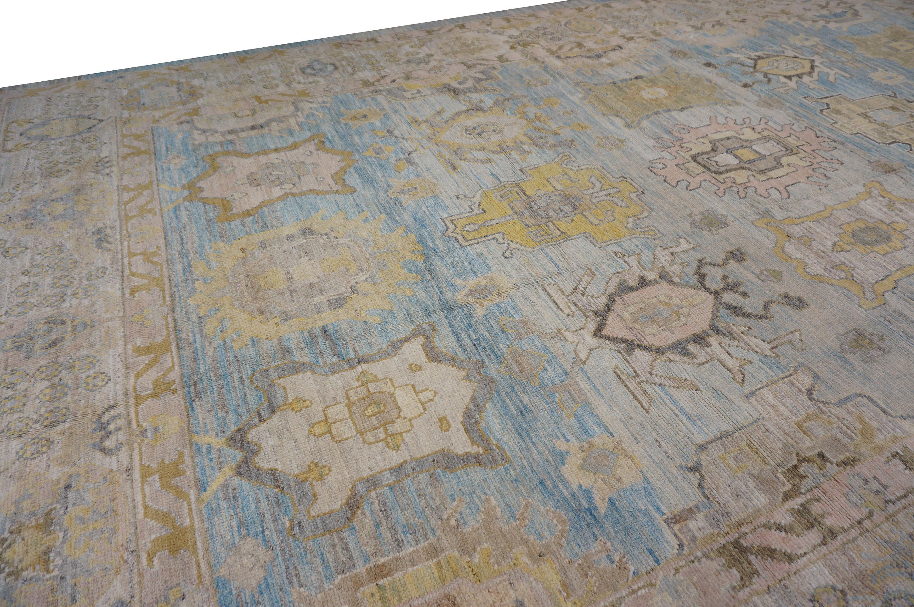 21st Century Turkish Oushak 11X17 Gold, Gray & Slate Blue Tapis fait main en vente 2