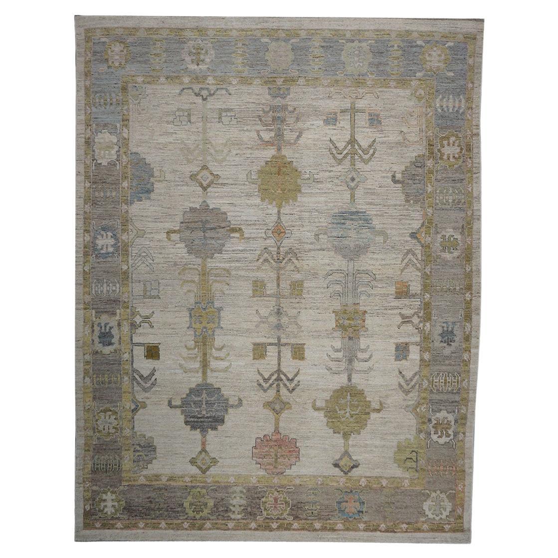 21st Century Turkish Oushak 9X12 Gold, Ivory & Gray Handmade Area Rug (tapis fait main) en vente