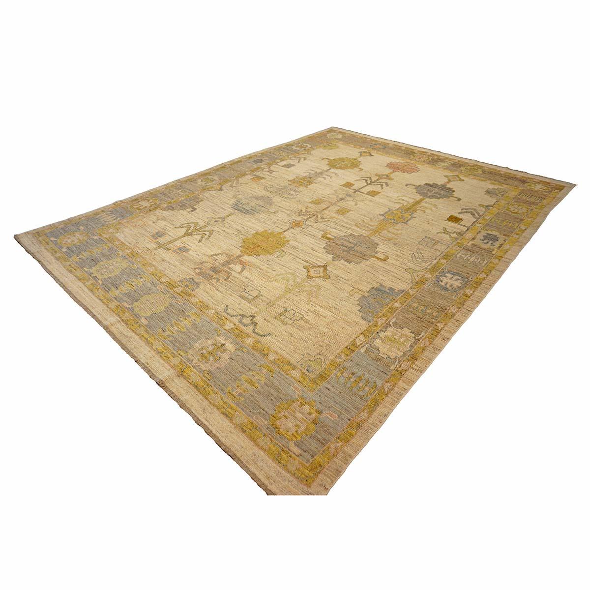Turc 21st Century Turkish Oushak 9X12 Gold, Ivory & Gray Handmade Area Rug (tapis fait main) en vente