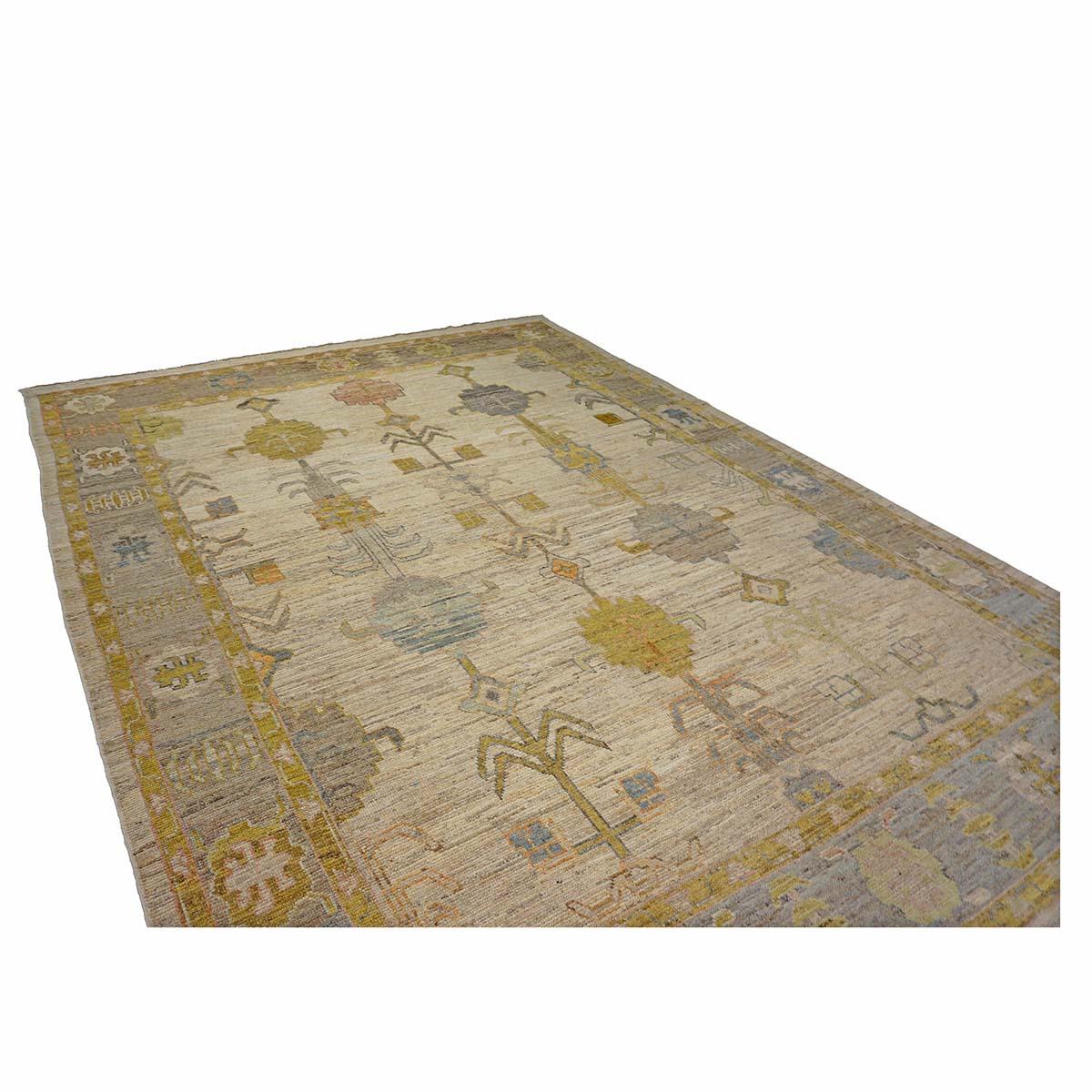 XXIe siècle et contemporain 21st Century Turkish Oushak 9X12 Gold, Ivory & Gray Handmade Area Rug (tapis fait main) en vente