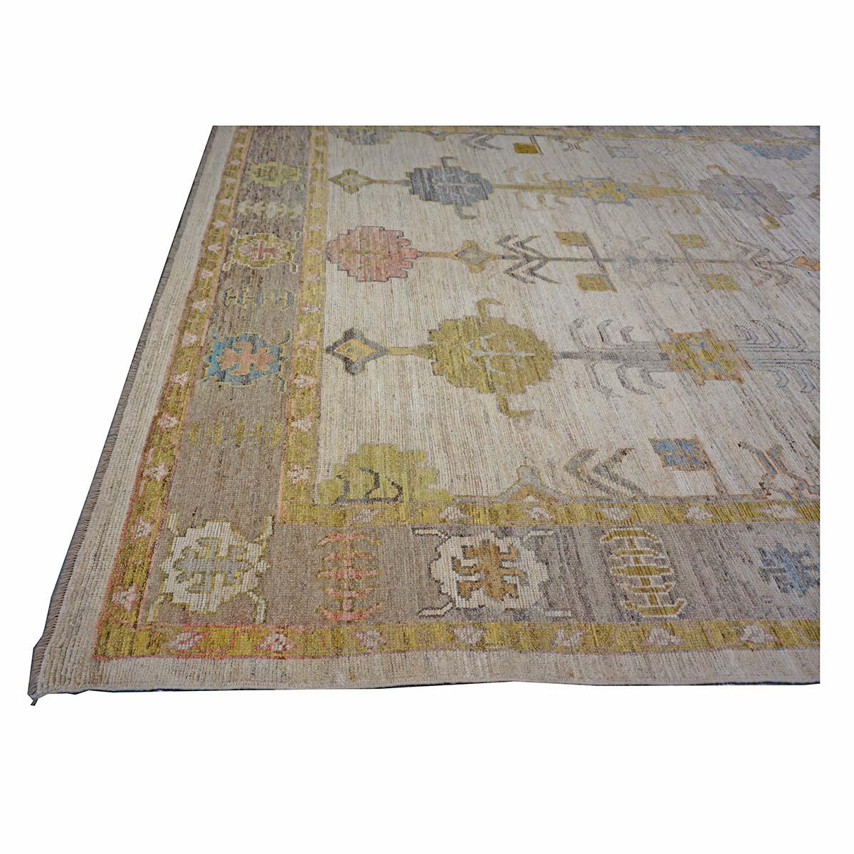 Tissé à la main 21st Century Turkish Oushak 9X12 Gold, Ivory & Gray Handmade Area Rug (tapis fait main) en vente