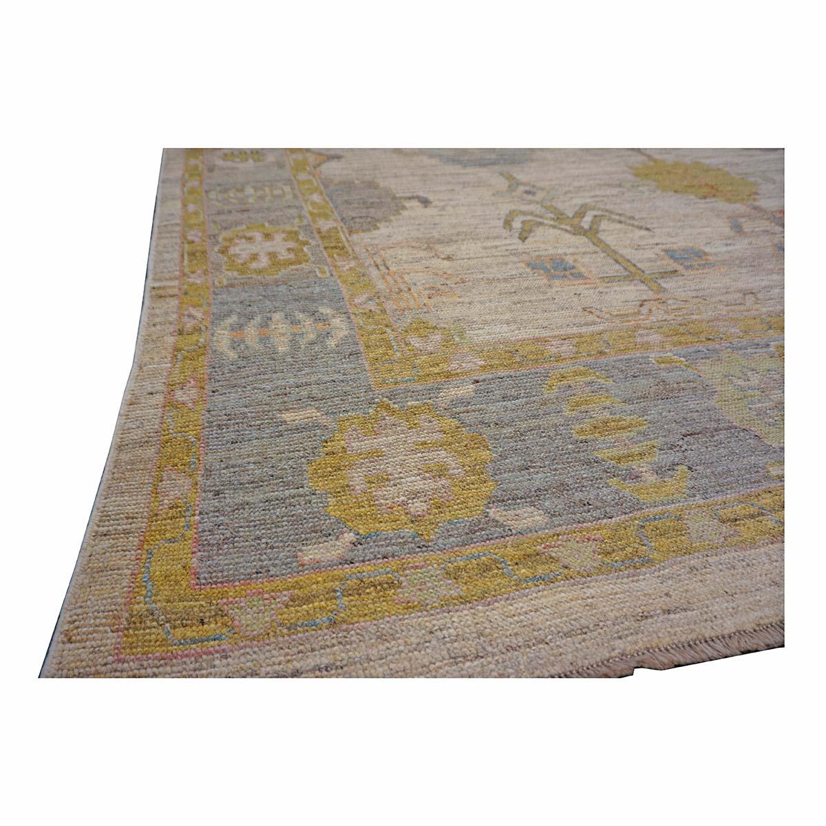 Laine 21st Century Turkish Oushak 9X12 Gold, Ivory & Gray Handmade Area Rug (tapis fait main) en vente