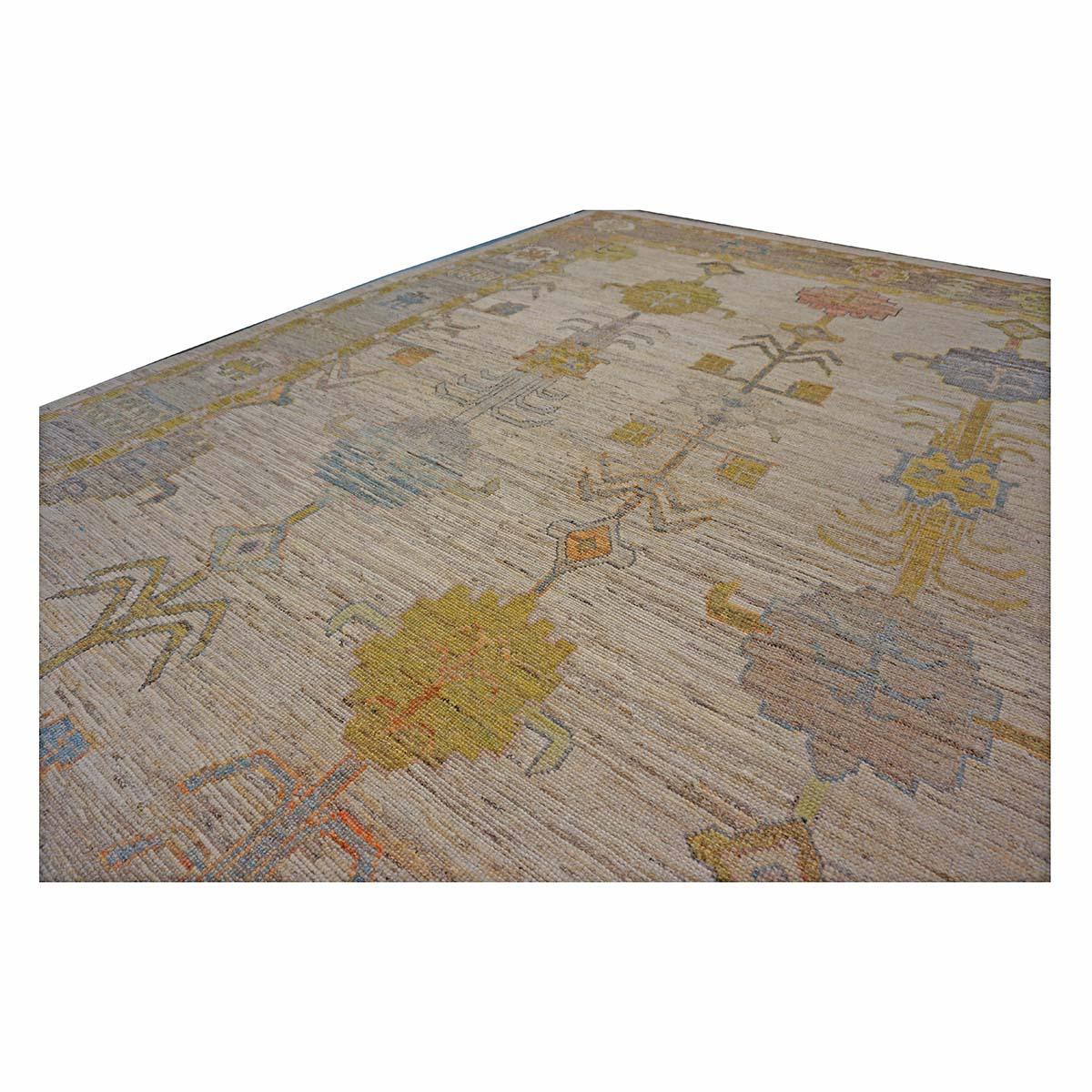 21st Century Turkish Oushak 9X12 Gold, Ivory & Gray Handmade Area Rug (tapis fait main) en vente 2
