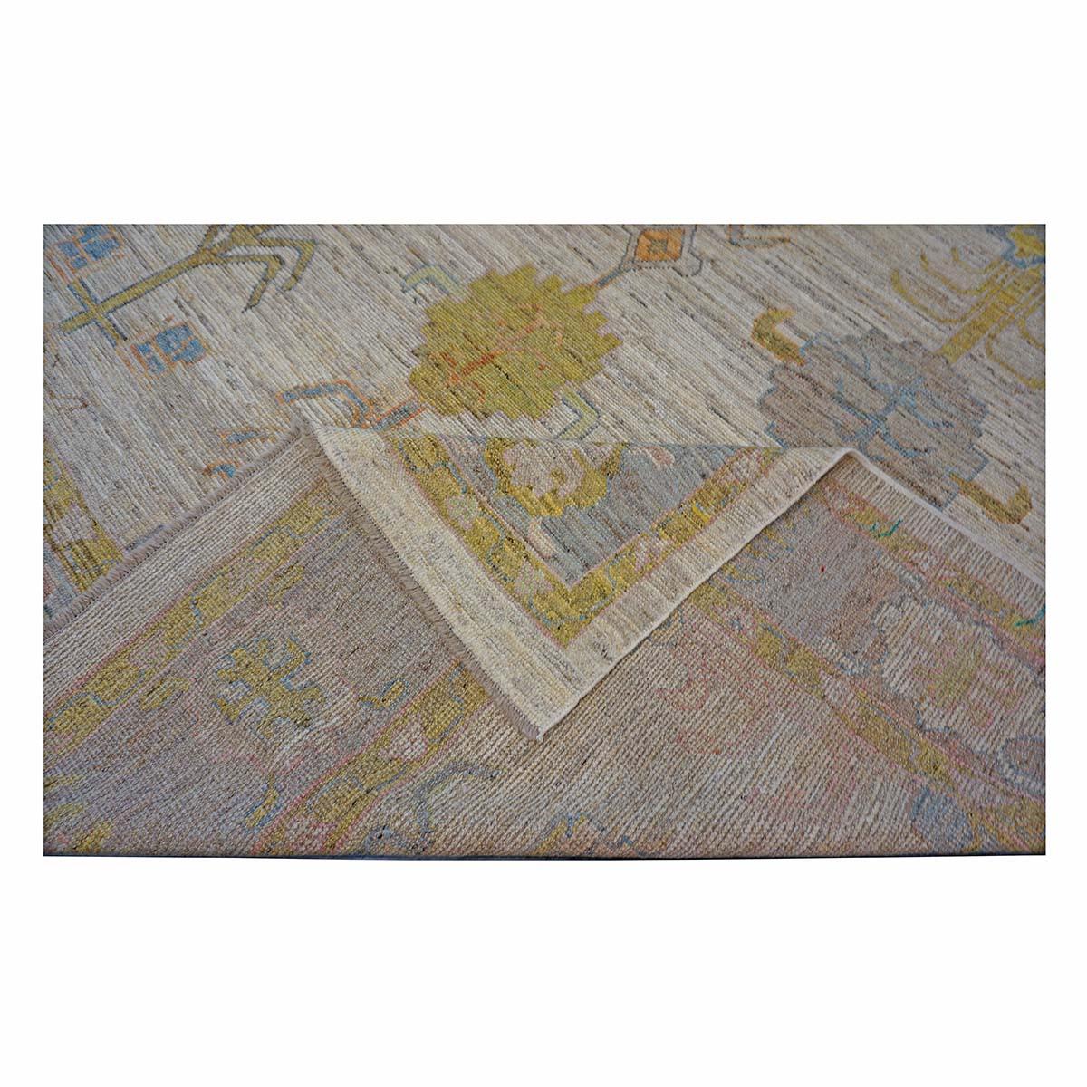 21st Century Turkish Oushak 9X12 Gold, Ivory & Gray Handmade Area Rug (tapis fait main) en vente 4