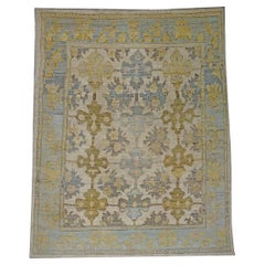 21st Century Turkish Oushak 9X12 Gold, Ivory & Slate Blue Handmade Area Rug