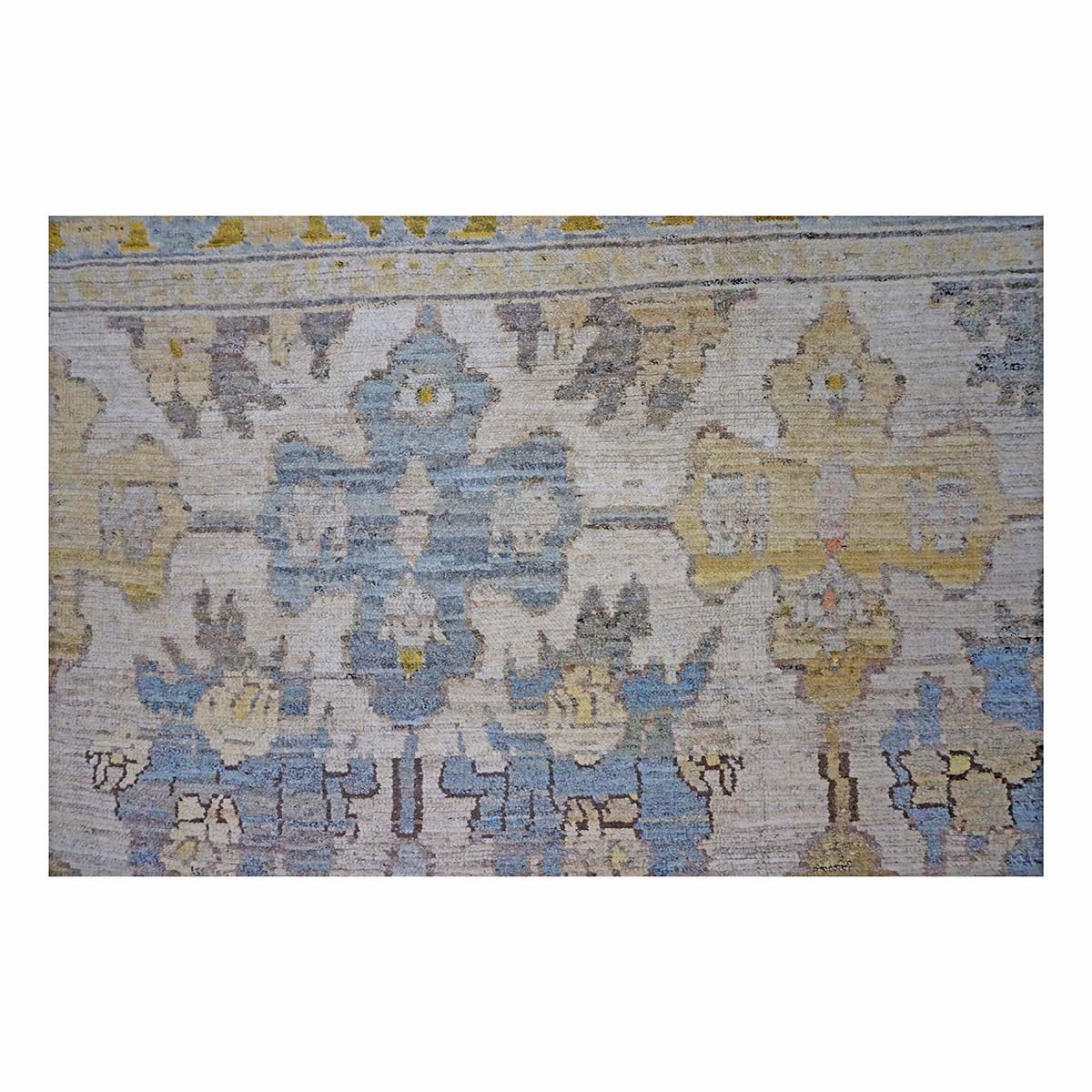 XXIe siècle et contemporain 21e siècle Tapis turc Oushak 9X12 or, ivoire et bleu ardoise fait main en vente