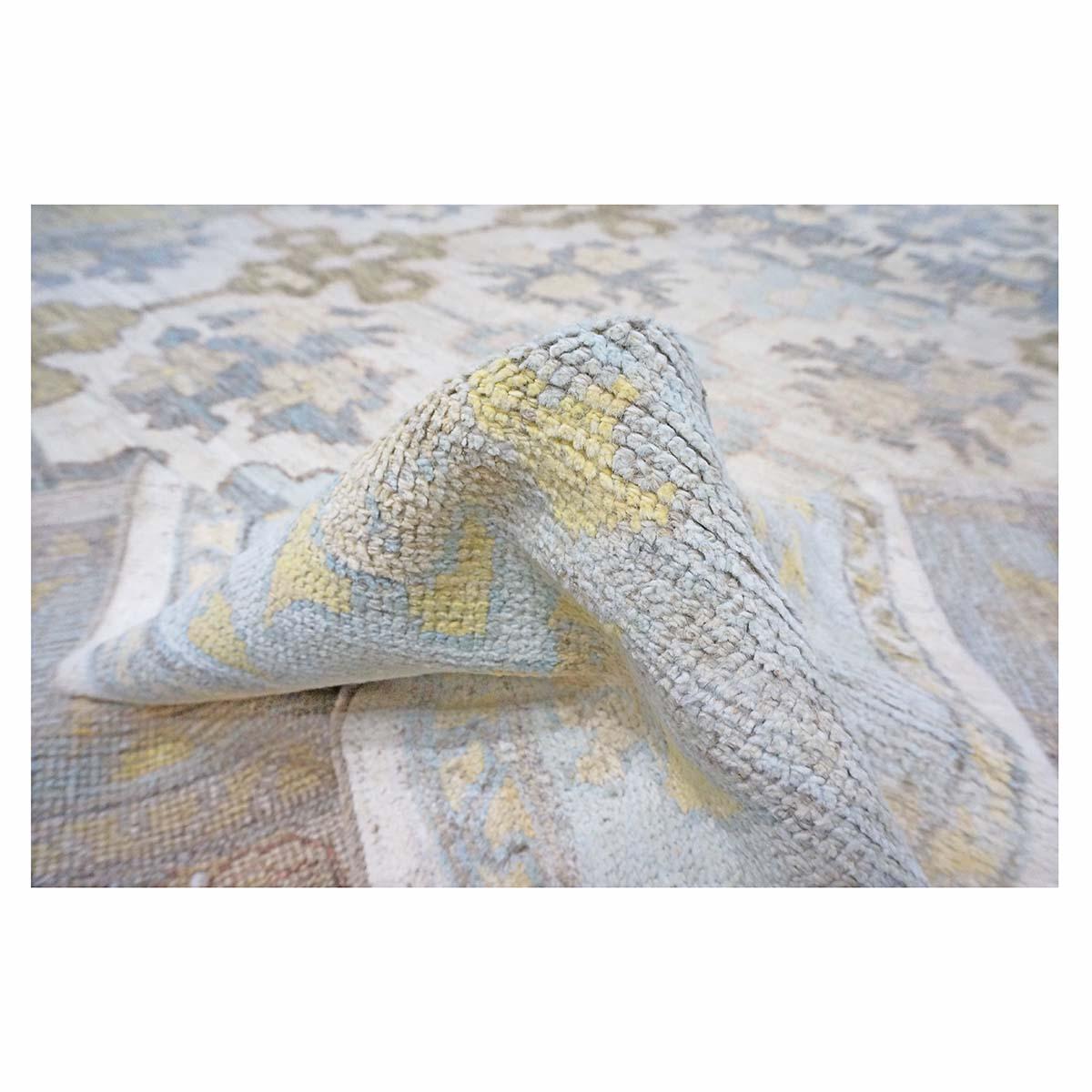 21e siècle Tapis turc Oushak 9X12 or, ivoire et bleu ardoise fait main en vente 2