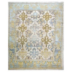 21st Century Turkish Oushak Wool 10X12 Gold & Slate Blue Handmade Area Rug