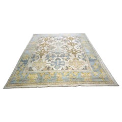 21st Century Turkish Oushak Wool 10X12 Gold & Slate Blue Handmade Area Rug