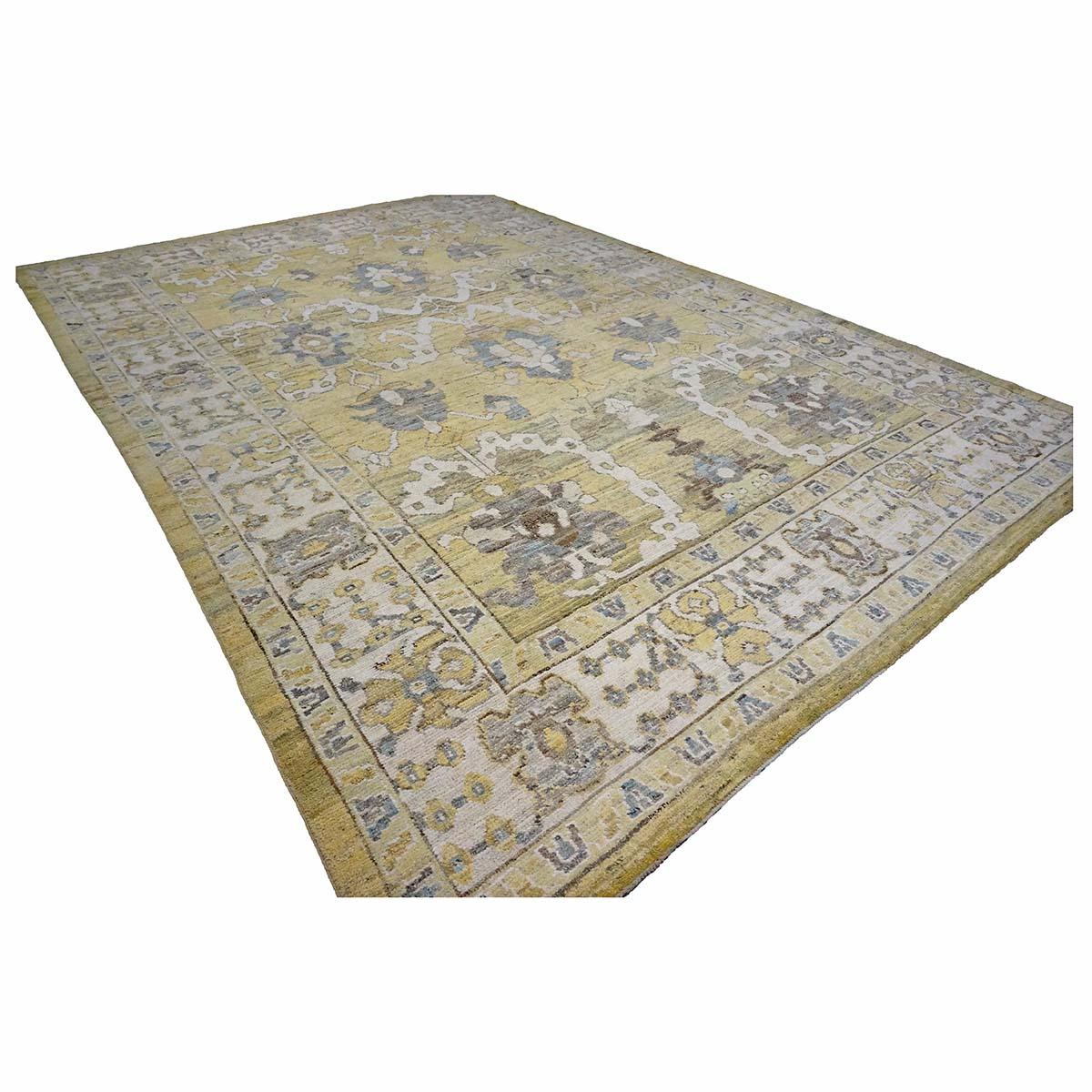Hand-Woven 21st Century Turkish Oushak 9X13 Gold, Ivory & Gray Handmade Area Rug For Sale