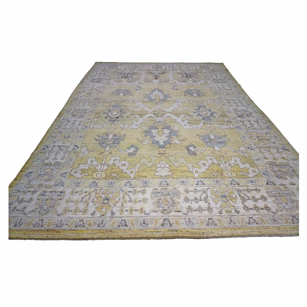   Ashly Fine Rugs presents a 21st-century Turkish Oushak 9x13 Handmade Area Rug. Oushak Weavings began in a location just south of Istanbul, in a region that was to become the Rugs namesake, Oushak. Although nomads first produced the rugs for