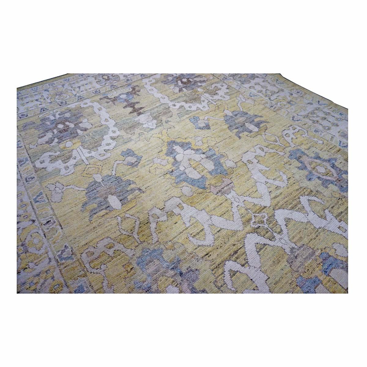 Wool 21st Century Turkish Oushak 9X13 Gold, Ivory & Gray Handmade Area Rug For Sale