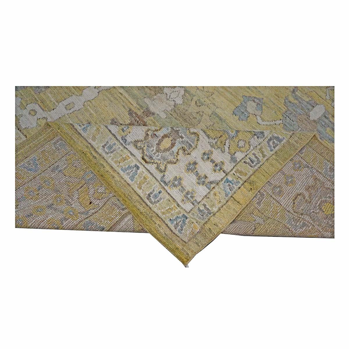21st Century Turkish Oushak 9X13 Gold, Ivory & Gray Handmade Area Rug For Sale 4