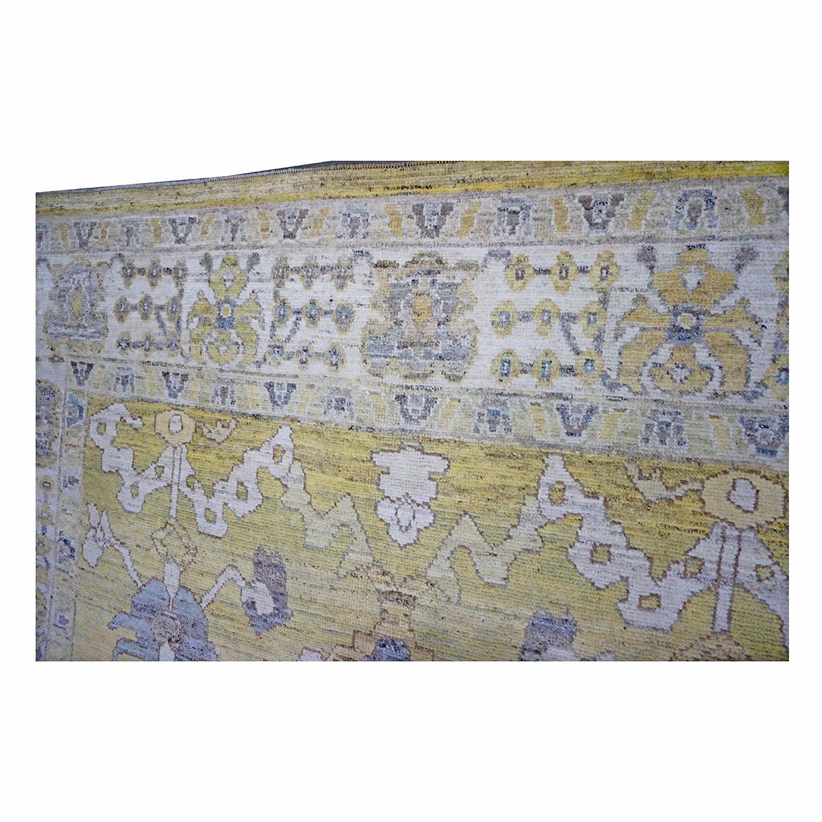 21st Century Turkish Oushak 9X13 Gold, Ivory & Gray Handmade Area Rug For Sale 1