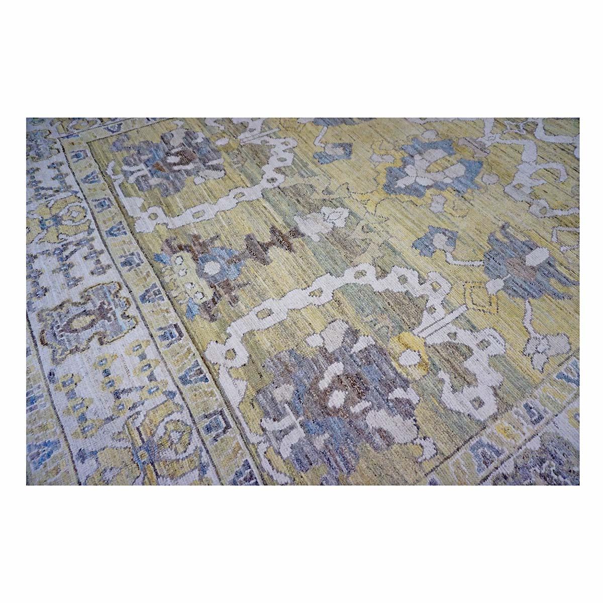 21st Century Turkish Oushak 9X13 Gold, Ivory & Gray Handmade Area Rug For Sale 2