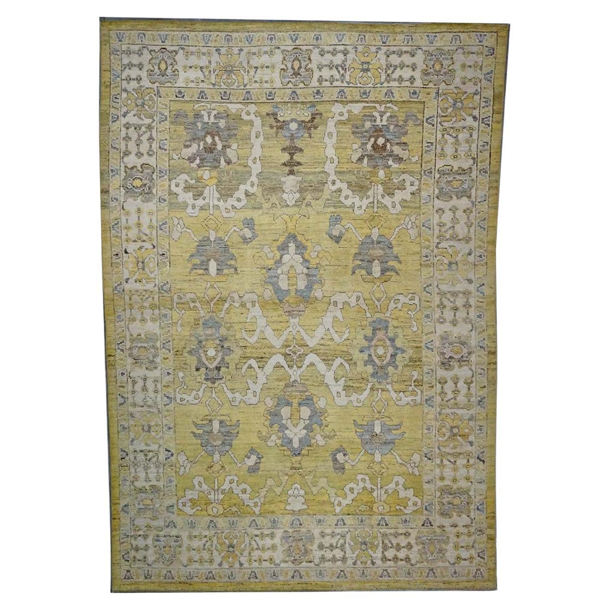 21st Century Turkish Oushak 9X13 Gold, Ivory & Gray Handmade Area Rug For Sale