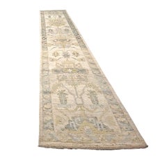 Turkish Oushak Wool 3X19 Yellow, Ivory & Charcoal Handmade Runner Rug