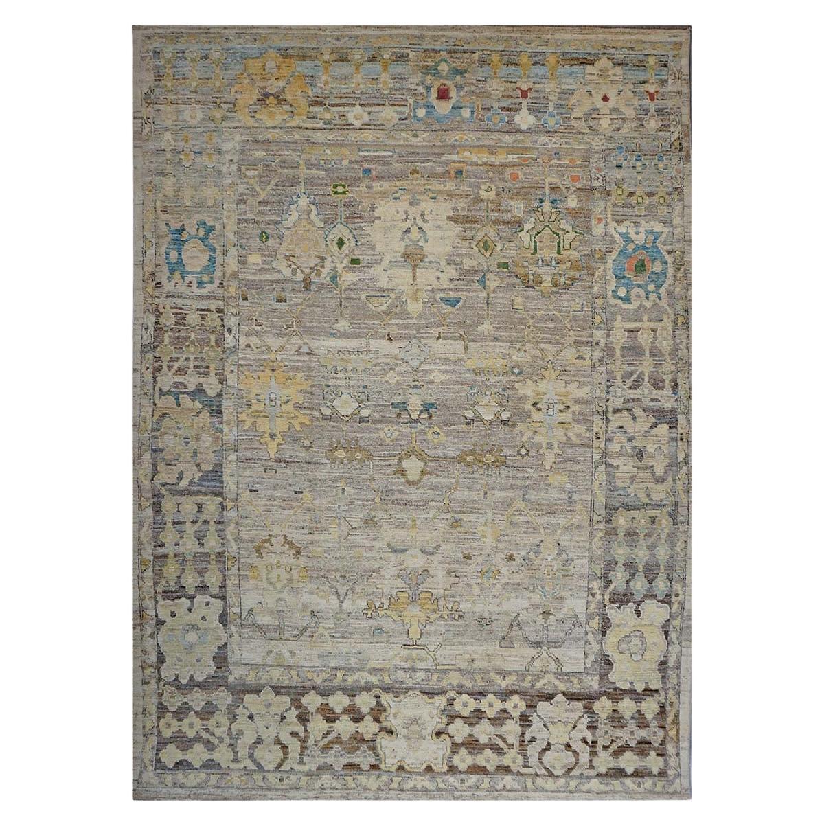 21st Century Turkish Oushak 9X13 Gold, Ivory & Slate Blue Handmade Runner Rug