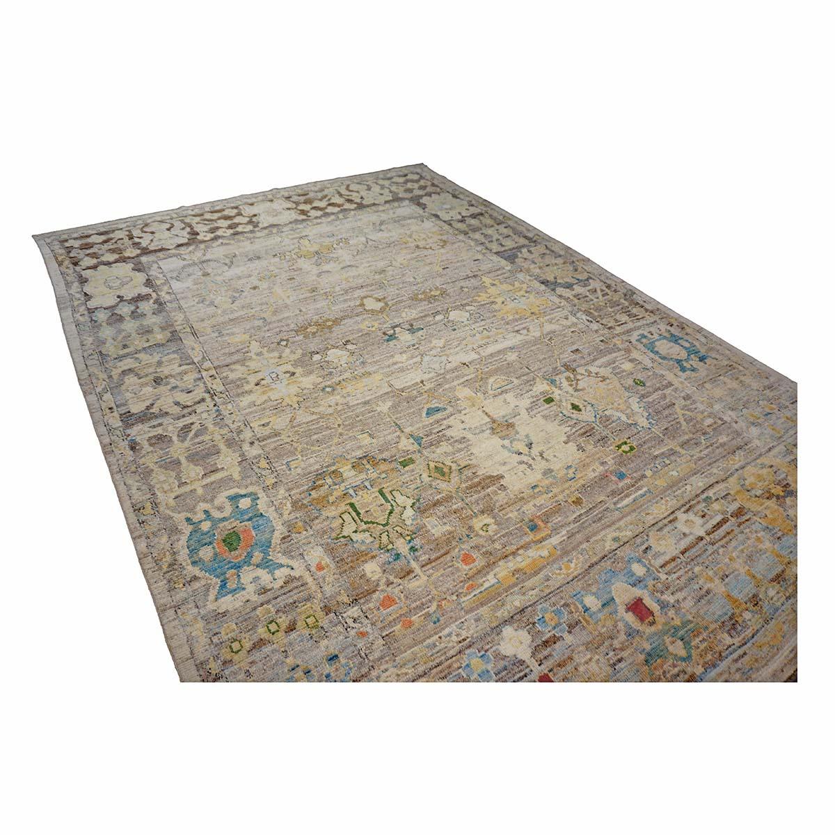 21e siècle Tapis de course turc Oushak 9X13 or, ivoire et bleu ardoise fait à la main en vente 2