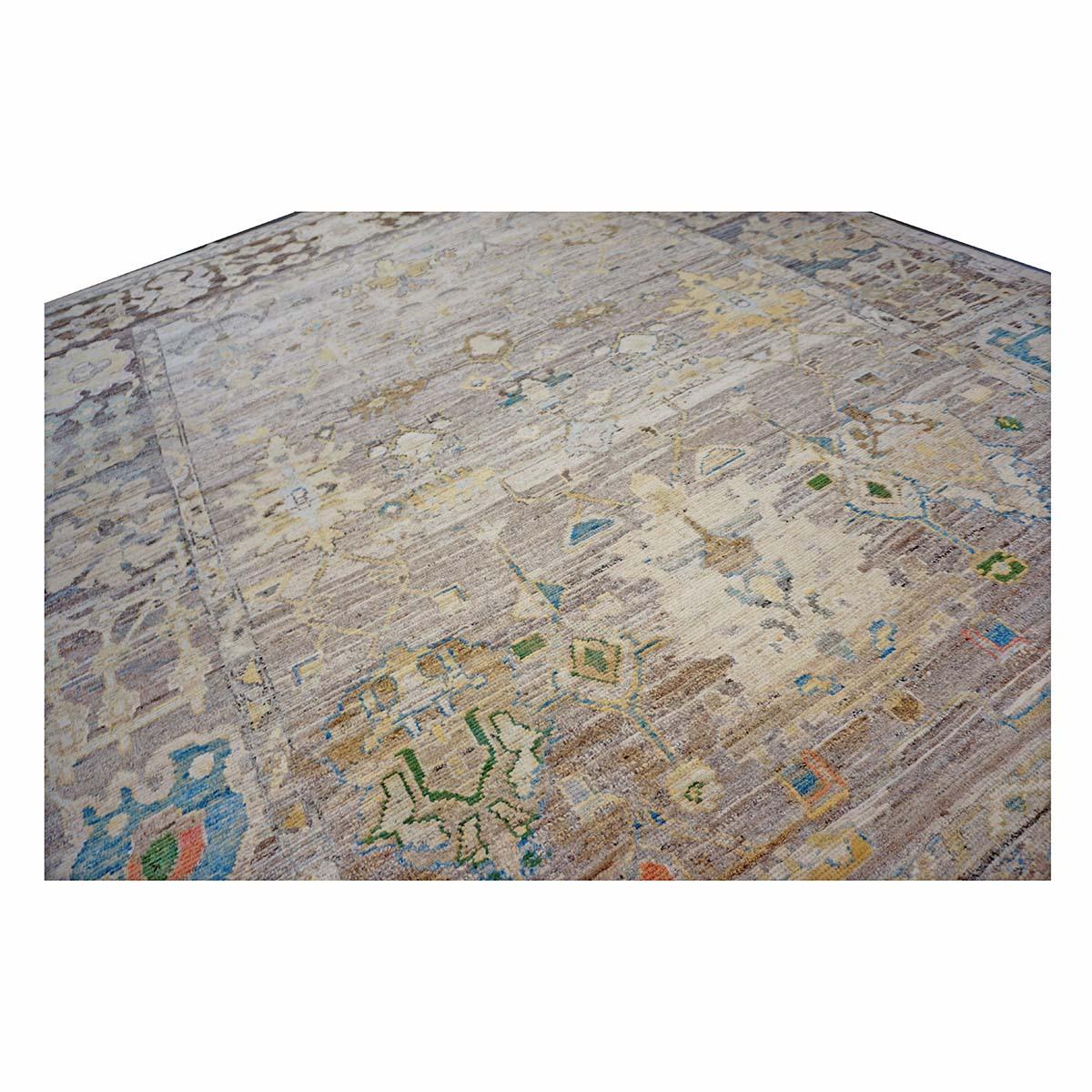 21e siècle Tapis de course turc Oushak 9X13 or, ivoire et bleu ardoise fait à la main en vente 3