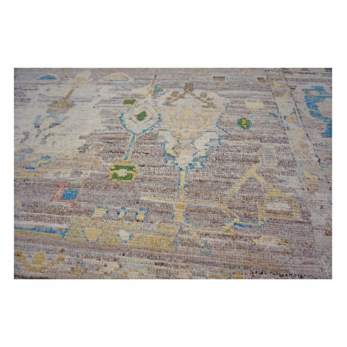 21e siècle Tapis de course turc Oushak 9X13 or, ivoire et bleu ardoise fait à la main en vente 5