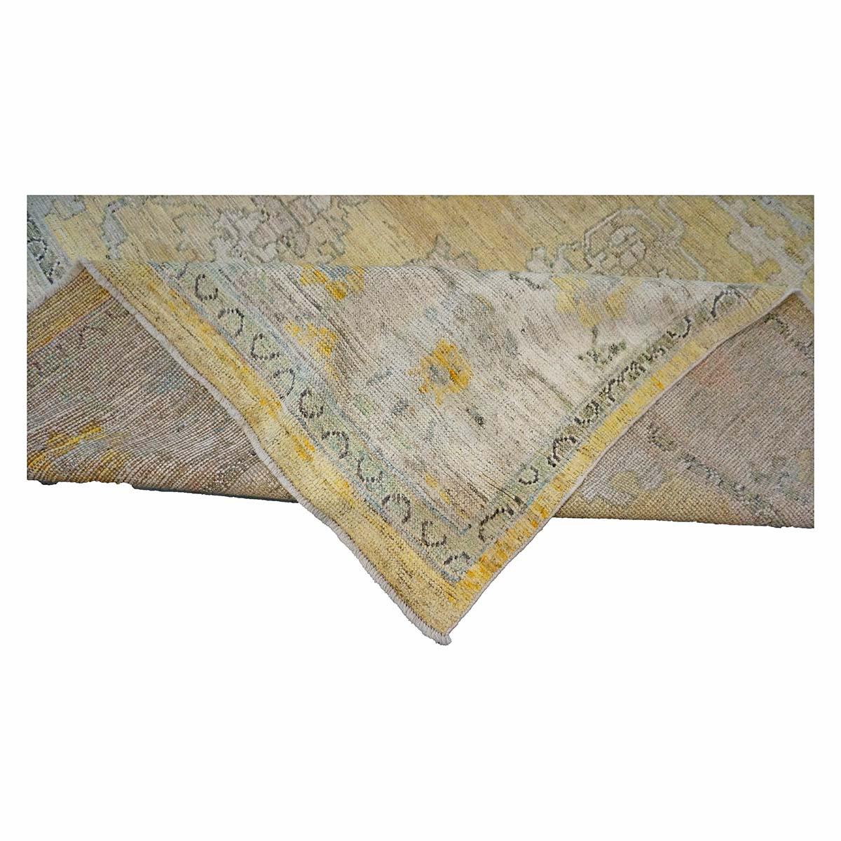 21st Century Turkish Oushak 10X13 Gold, Ivory & Charcoal Handmade Runner Rug For Sale 3