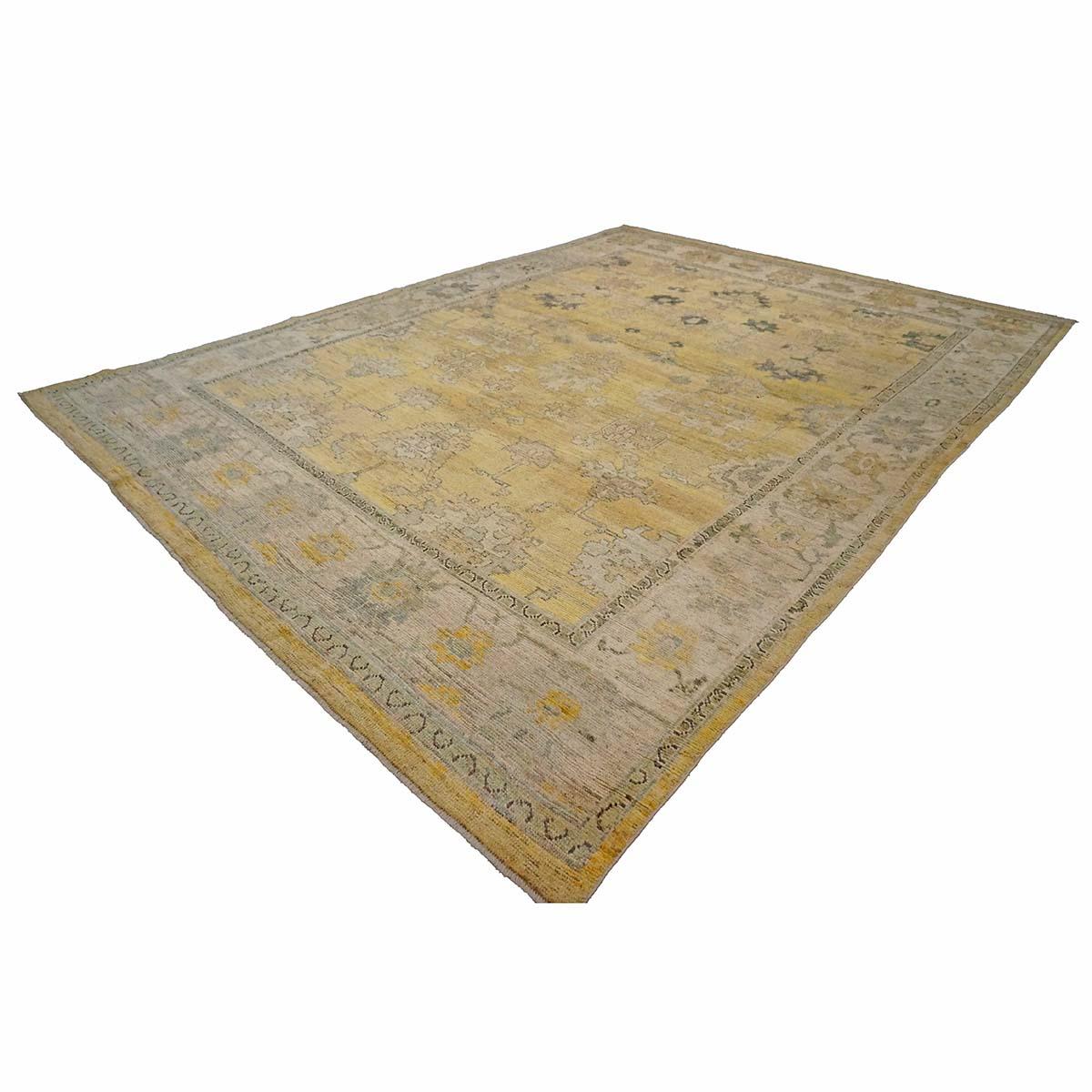 Hand-Woven 21st Century Turkish Oushak 10X13 Gold, Ivory & Charcoal Handmade Runner Rug For Sale