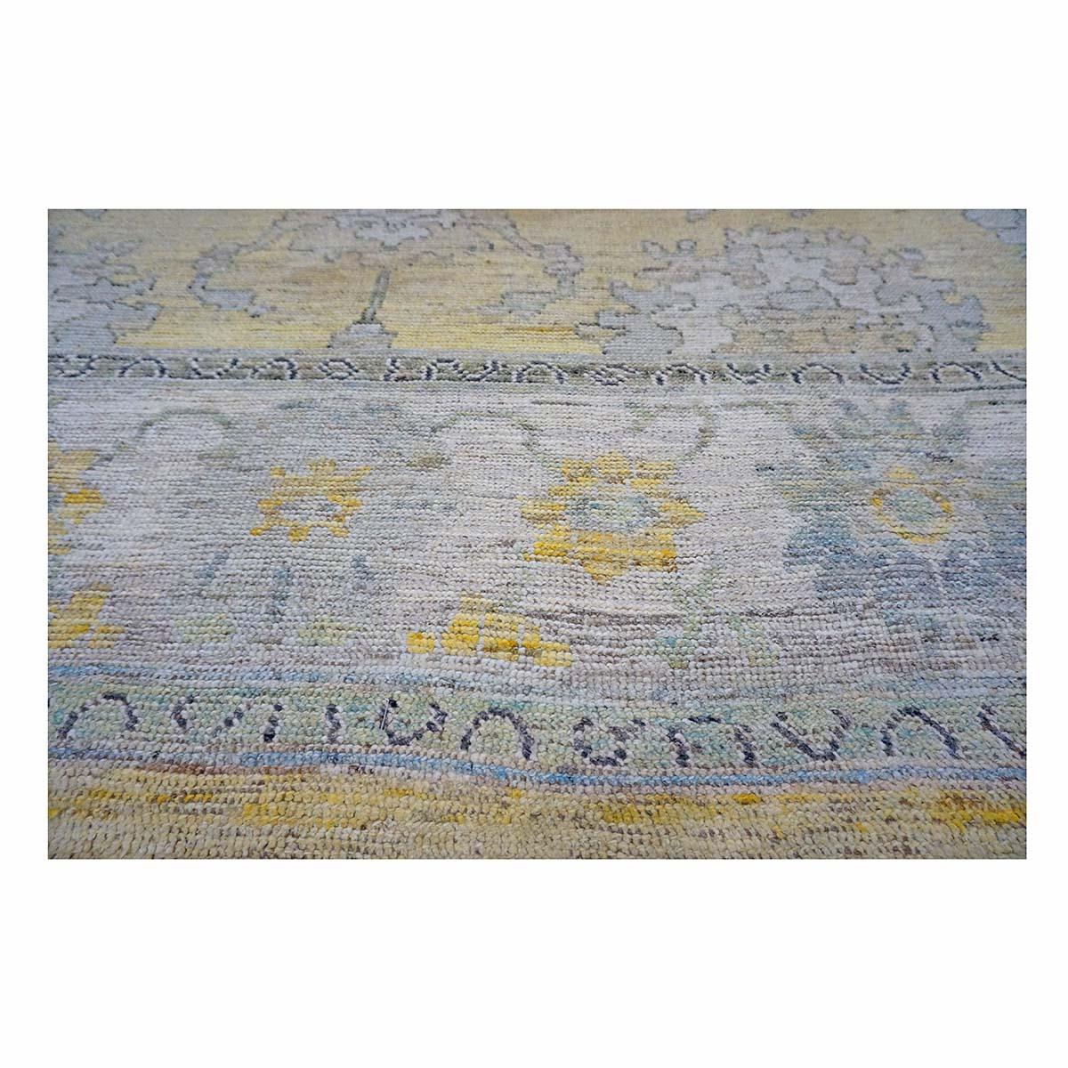 Wool 21st Century Turkish Oushak 10X13 Gold, Ivory & Charcoal Handmade Runner Rug For Sale
