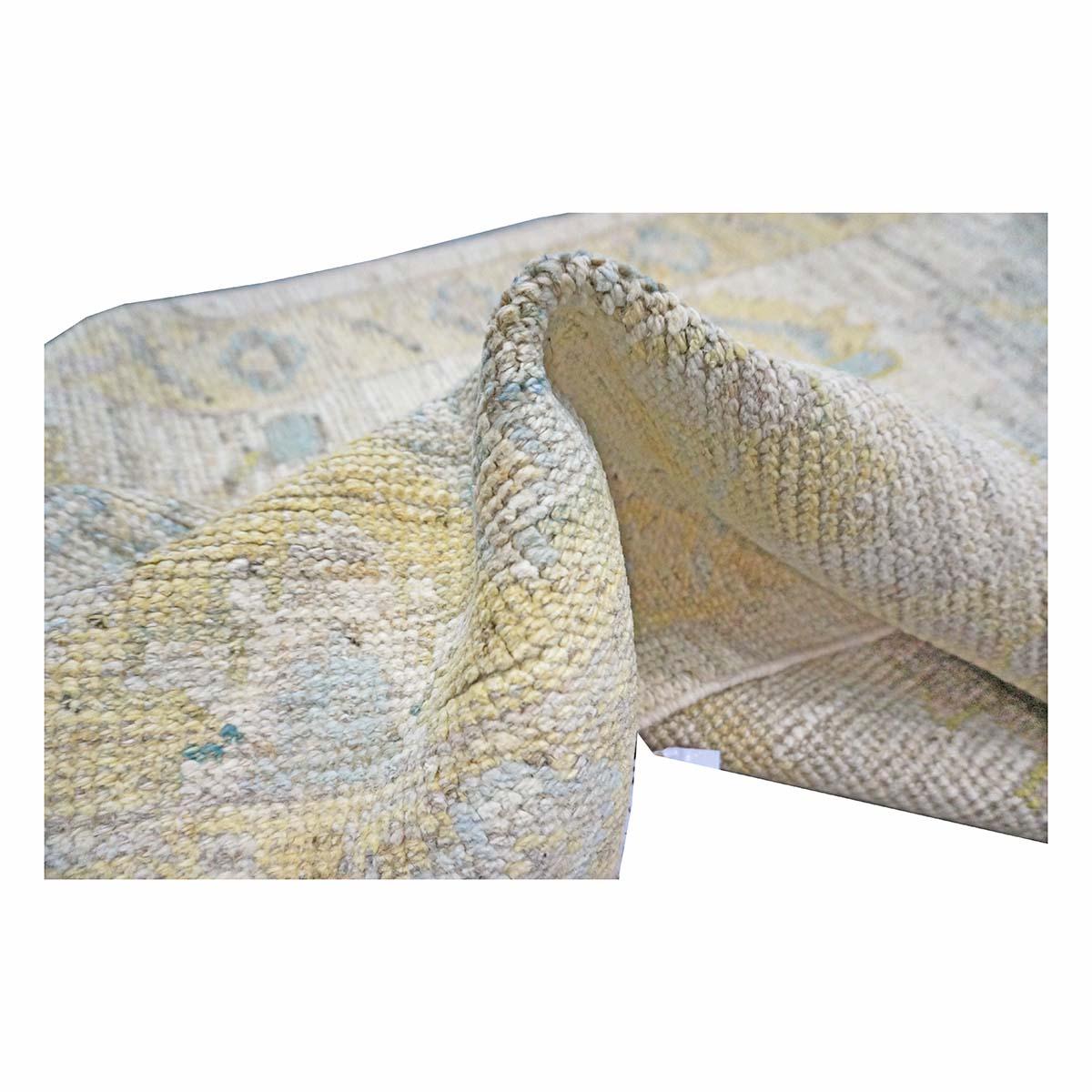 Contemporary 21st Century Turkish Oushak 3X18 Gold, Ivory & Charcoal Handmade Runner Rug For Sale
