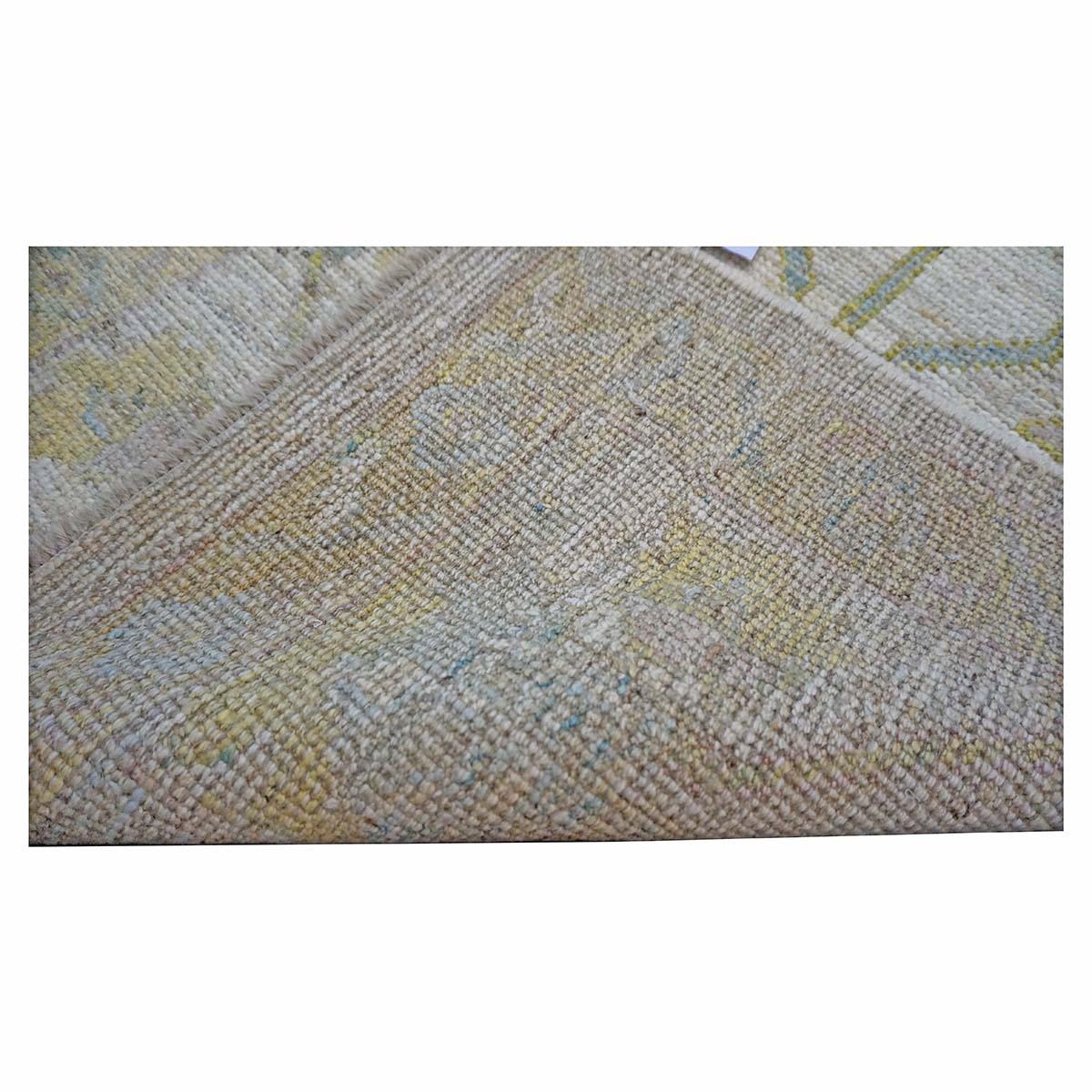 Wool 21st Century Turkish Oushak 3X18 Gold, Ivory & Charcoal Handmade Runner Rug For Sale