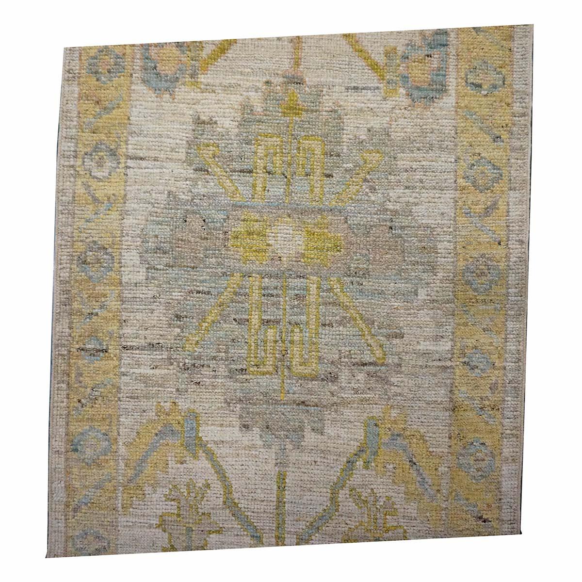 21st Century Turkish Oushak 3X18 Gold, Ivory & Charcoal Handmade Runner Rug For Sale 2