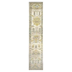 Turkish Oushak Wool 3X19 Yellow, Ivory & Charcoal Handmade Runner Rug