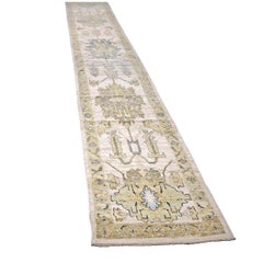 Turkish Oushak Wool 3X19 Yellow, Ivory & Charcoal Handmade Runner Rug