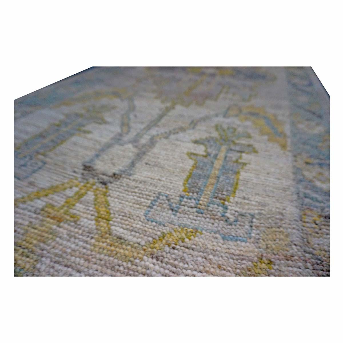 21st Century Turkish Oushak 3X18 Gold, Ivory & Charcoal Handmade Runner Rug For Sale 2