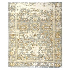 Turkish Oushak Wool & Silk 5X6 Gray, Ivory & Yellow Handmade Area Rug